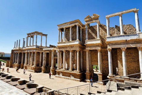 Monumental, two-story stage, Corinthian marble columns, Roman theatre, Teatro Romano, UNESCO World