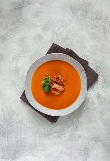 Shrimp cream soup, bisque soup, French cuisine, homemade, no people
