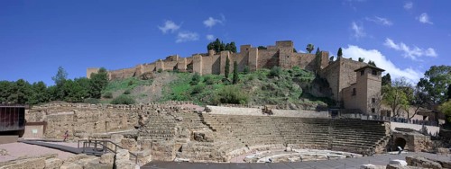 View of the Alcazaba and Roman amphitheatre, Malaga, Spain