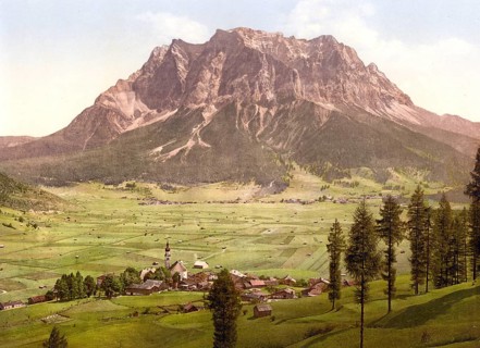Lermoos, with the Zugspitze, Tyrol, Austria, Historical, digitally restored reproduction from a
