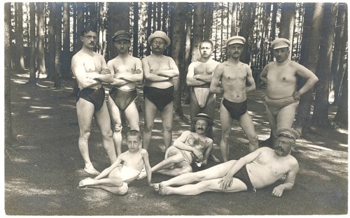 Bad Wörishofen, Bavaria, bathing, swimwear, leisure, summer, men in swimwear posing in a forest,