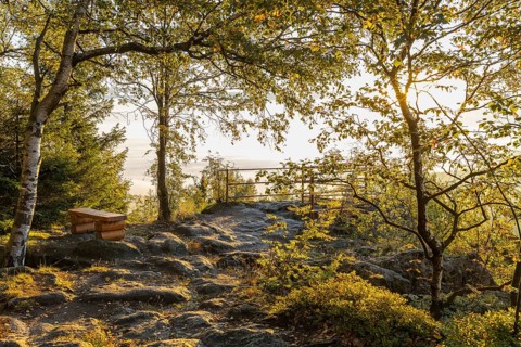 Bohemian viewpoint at the Töpfer in the morning light, autumn, Zittau Mountains, Oybin, Saxony,