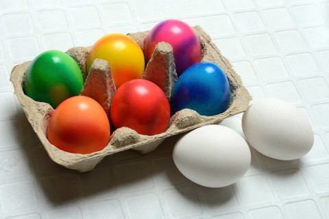 Colourful Easter eggs in packaging, Easter celebration