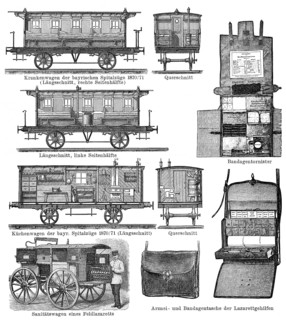 Historical illustration, 19th Century, German Ambulance Trains, deutsche Krankenzüge, historische