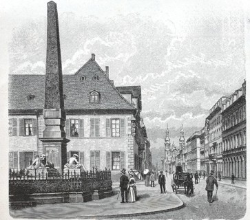 New fountain and large bleach works in Mainz in 1890, Rhineland-Palatinate, Germany, digital