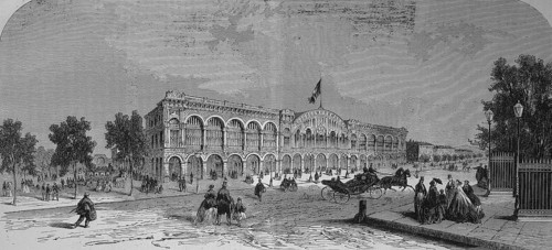 The new central station in Turin in 1869, Italy, Historic, digitally restored reproduction of a