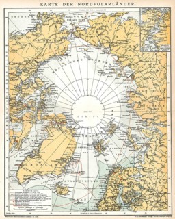Historical map of the North Pole, 1896, Historische Landkarte mit unerforschten Gebieten, Nordpol,