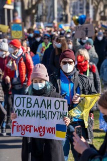 Peace demonstration against the war in Ukraine, instead of the Rose Monday parade in Cologne, with