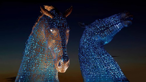 Europe, Scotland, England, The Kelpies, illuminated horse figures, Falkirk