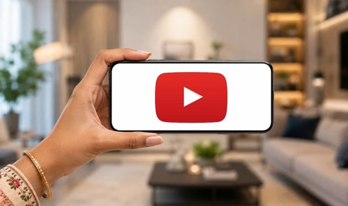 In this photo illustration, a hand holds a smartphone displaying the Youtube Play button against a