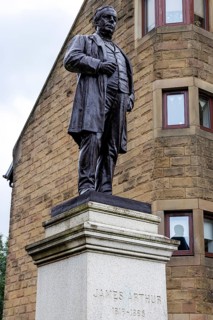 Victorian bronze statue of clothing manufacturer James Arthur by George Anderson Lawson in