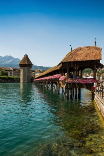Chapel Bridge and Old Town, Lucerne, Lake Lucerne, Canton of Lucerne, Switzerland