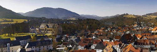 City panorama with the Imperial Palace and the Rammelsberg, UNESCO World Heritage Site, Goslar,