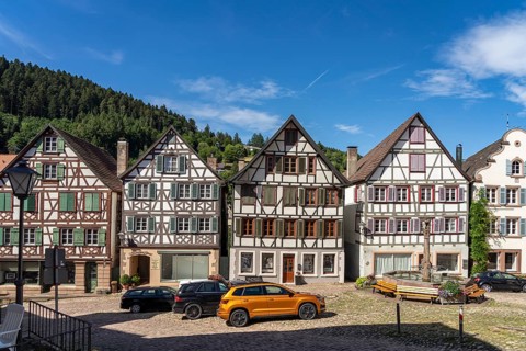 Half-timbered houses on the market square in Schiltach, Black Forest, Baden-Württemberg, Germany