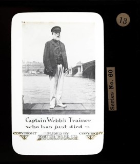 Captain Webb's coach who has just died, Walter Tyler Ltd magic lantern slide c 1910, Marcus Bibbero