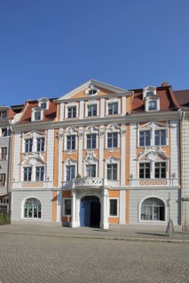 Baroque Napoleon house built in 1718 with stucco and decorations, Obermarkt, Görlitz, Upper