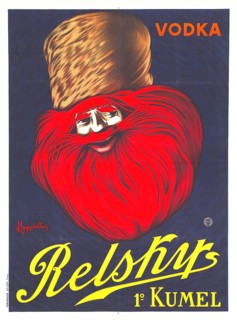Advertising poster, beverage advertisement, advertising poster shows Relsky Vodka by Leonetto