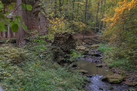 Ruins of the blue house. Scenic park Terezino udolí (Tercino údolí or Tereziino) located in the