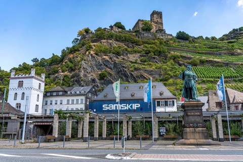 The railway line on the right bank of the Rhine between Rüdesheim and Koblenz, one of the busiest
