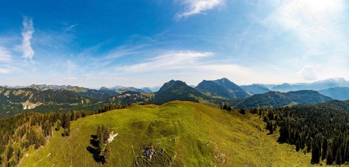 Drone image, at the summit of the Taborberg with a view of the Osterhorn group, Salzkammergut,