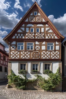 Historic half-timbered house from 1586, Zeil am Main, Lower Franconia, Bavaria, Germany
