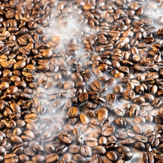 Rosted Coffee beans with some mist around