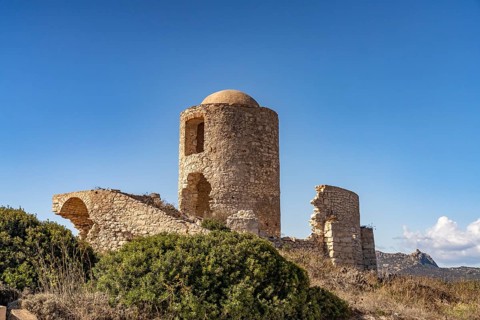 Ruins of an old stone mill in Bonifacio, Corsica, France