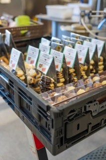 Variety-packaged pastries chocolated and displayed