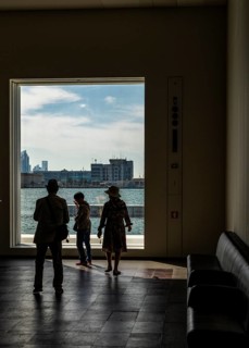 Interior design in Louvre Abu Dhabi, art museum by French architect Jean Nouvel, buildings on