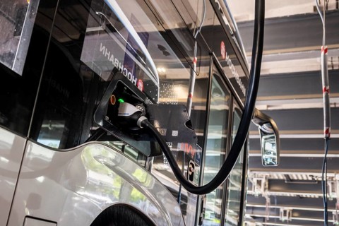 Electric bus charging at Hamburger Hochbahn AG - Busbetriebshof Alsterdorf, Hamburg, Germany