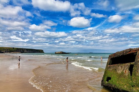 Mulberry Harbour, Remains on Sand Beach, Atlantic Wall, D-Day, Arromanches-les-Bains, Gold Beach,
