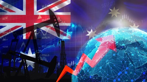 Global oil growth with Australian flag. International oil exports with Australia flag on the