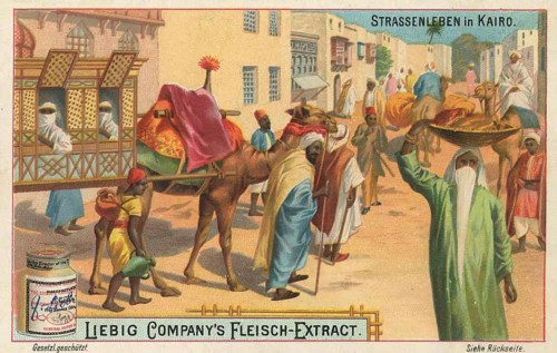 Picture series Street Life, Busy Street in Cairo with Camel Riders and Merchants, Liebigbild,