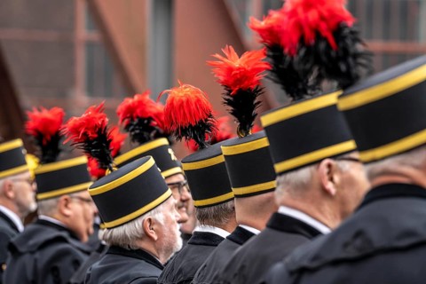 The Ruhrkohle Choir, Bergmannschor, in traditional miner dress with mountain smock and chess hat