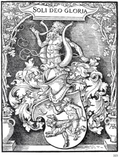 The coat of arms of Johann Tscherte, woodcut by Albrecht Dürer, historical, digitally improved