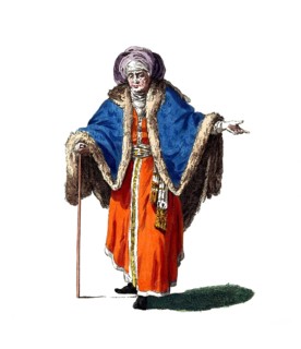 Historical clothing, fashion over time, clothing of a Russian midwife in 1764, Russia, digitally