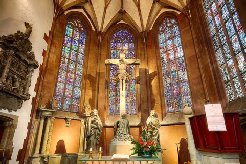 Interior view, hospital church, choir room, altar, Stuttgart, Baden-Württemberg, Germany