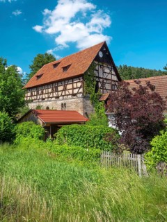 The interest floor of Paulinzella Abbey from the 12th century, half-timbered extension around 1600,