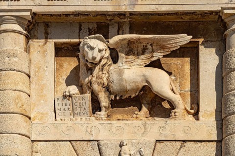 Lion of St Mark at the country gate - Porta Terraferma in Zadar, Croatia