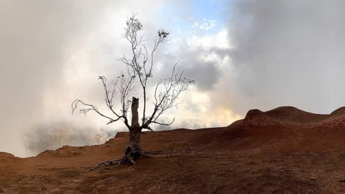 Fog, fog clouds, red earth, erosion, La Gomera, Canary Islands, Spain