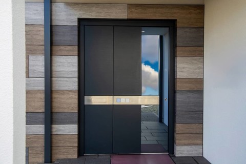 Modern new anthracite-coloured front door