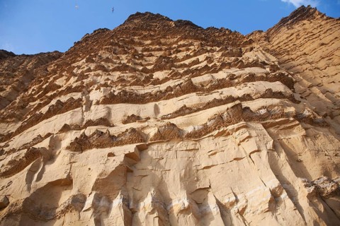 Sandstone cliffs and beach West Bay, Bridport, Dorset, England, UK