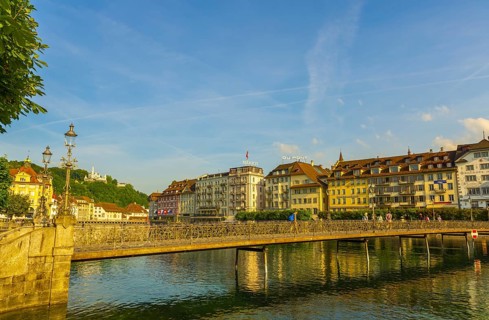 Reuss River and City of Lucerne in Switzerland