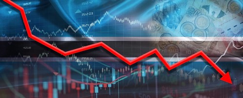 Motswana financial crisis on economic graph. Financial fall of Botswana on economy market