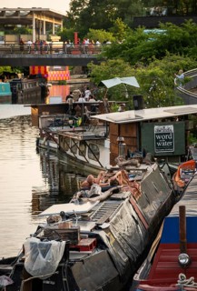 Houseboats moored, Regent's Canal Towpath, Camden Town, London, England, Great Britain, Great