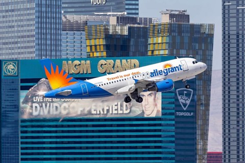 An Airbus A319 aircraft of Allegiant Air with the registration number N310NV at Las Vegas Airport,