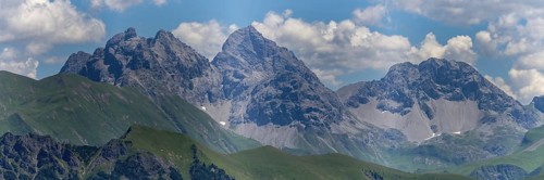 Mountain panorama of Marchspitze, 2614 m, Großer Krottenkopf, 2657 m, Kleiner Krottenkopf, 2553 m,