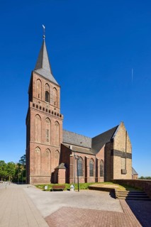 St. Martini church, church tower, parish church, trees, blue sky, cloudless, Martinikirchgang,