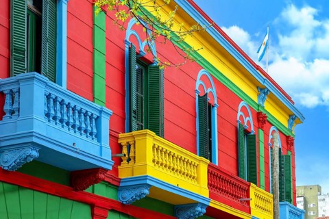 Argentina, colorful buildings of El Caminito, a popular tourist destination in Buenos Aires