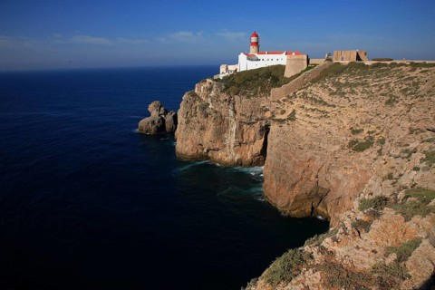 The lighthouse directly on the Cabo de Sao Vicente in the Algarve at the most south-westerly point